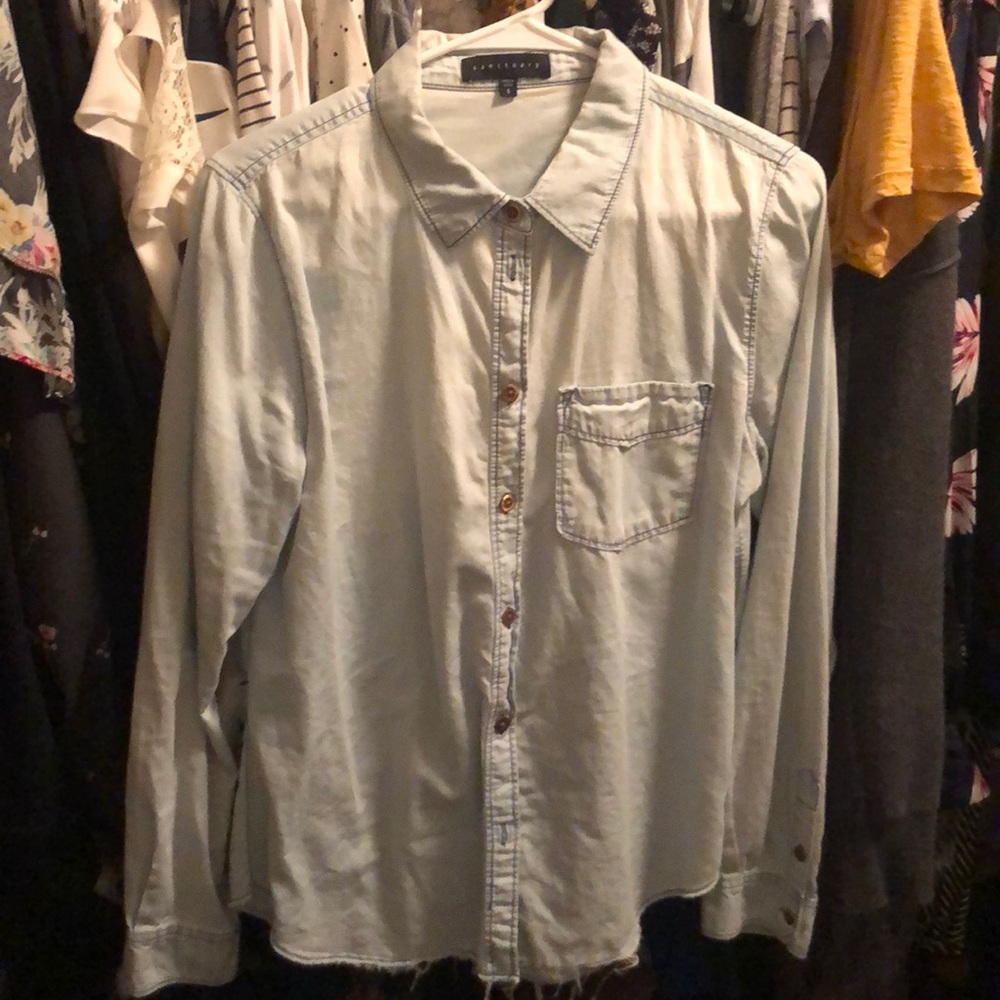 Distressed soft denim shirt